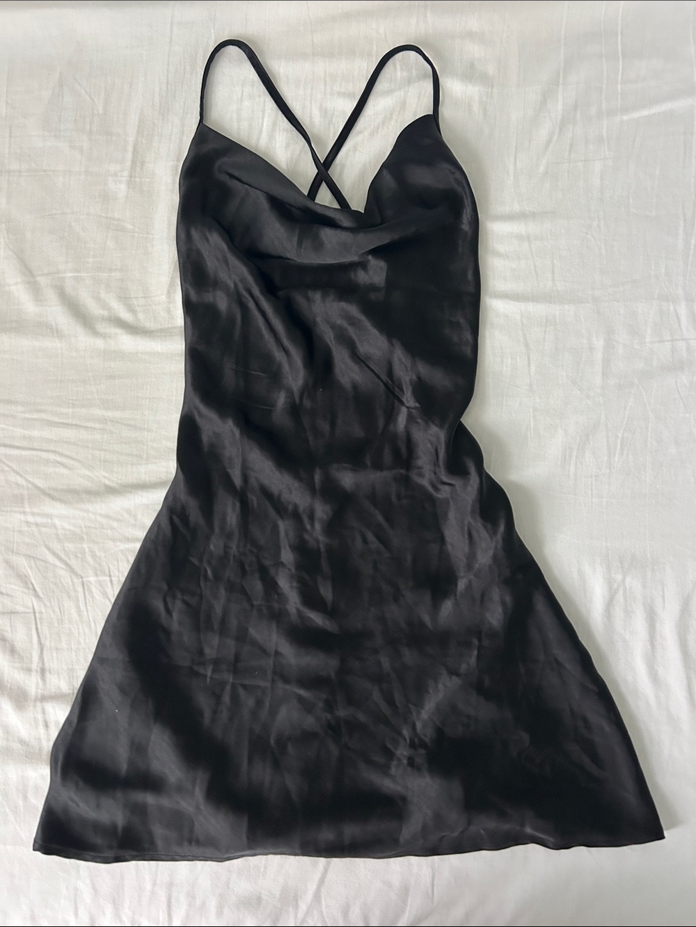 Black Homecoming Satin Slip Dress with Cowl Neck